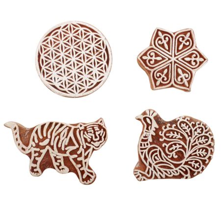 Set of 4 Piece New Mix Wooden Printing Block